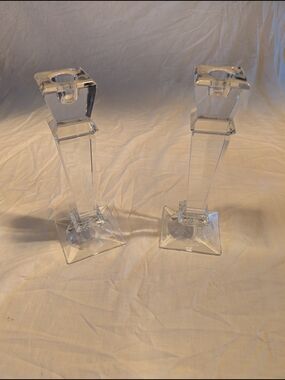 2/60$ Vintage Clear Crystal-Look Pair of Candle Holders